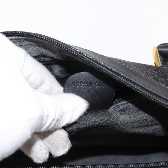 GUCCI Hand Bag Canvas Black Gold Auth - Picture 14 of 15